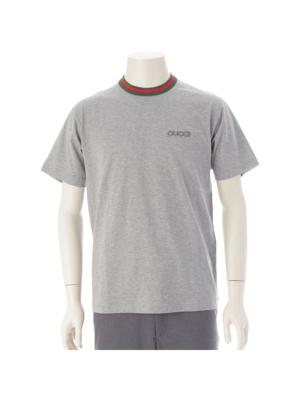 Gucci Embroidered Cotton Jersey Web Stripe Trim Short Sleeve T-Shirt Top Gray